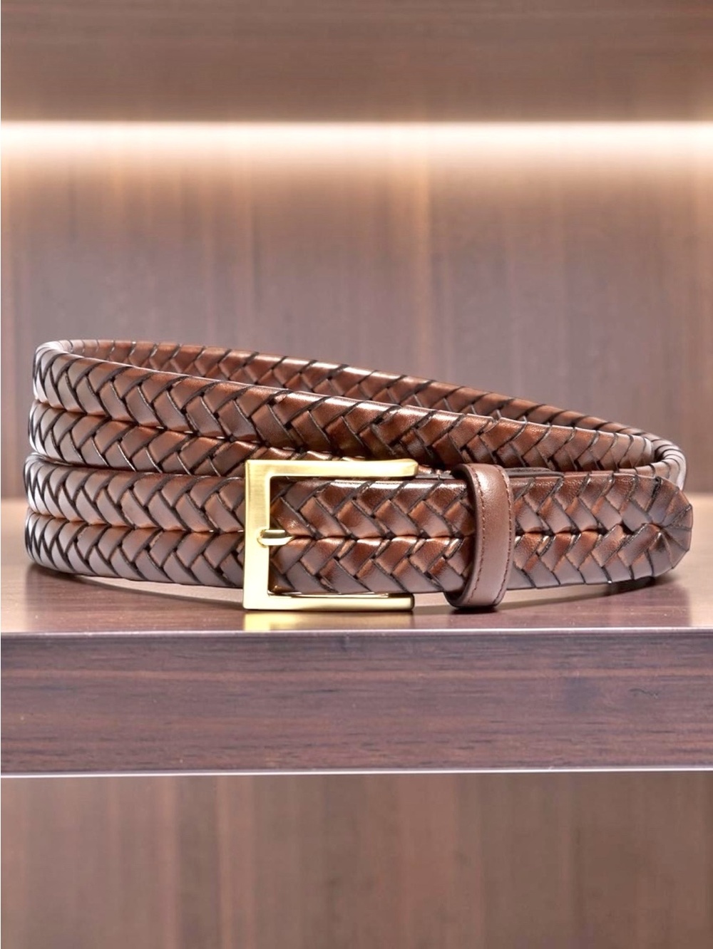 Brooks Brothers Leather Braided Belt in Brown made in Italy solid brass| size 44
